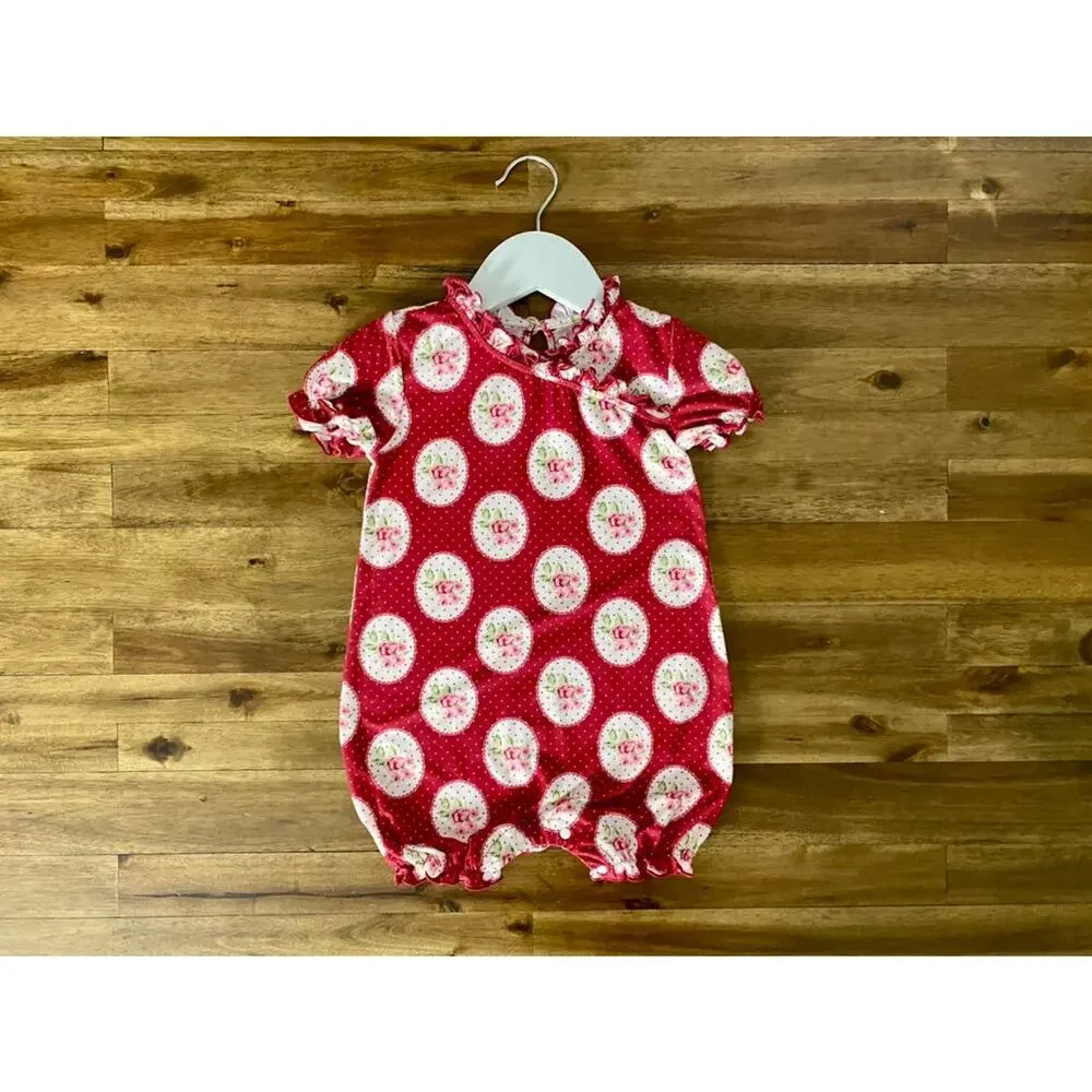 SweetHoney Red Floral Spring Lounger Romper - Sweet Pea Red Pink Floral Roses 3T